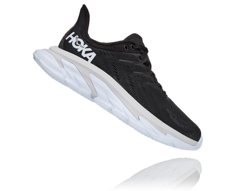 Running Shoes Womens - Hoka One One Clifton Edge - Black/White - DCWKNZO-78